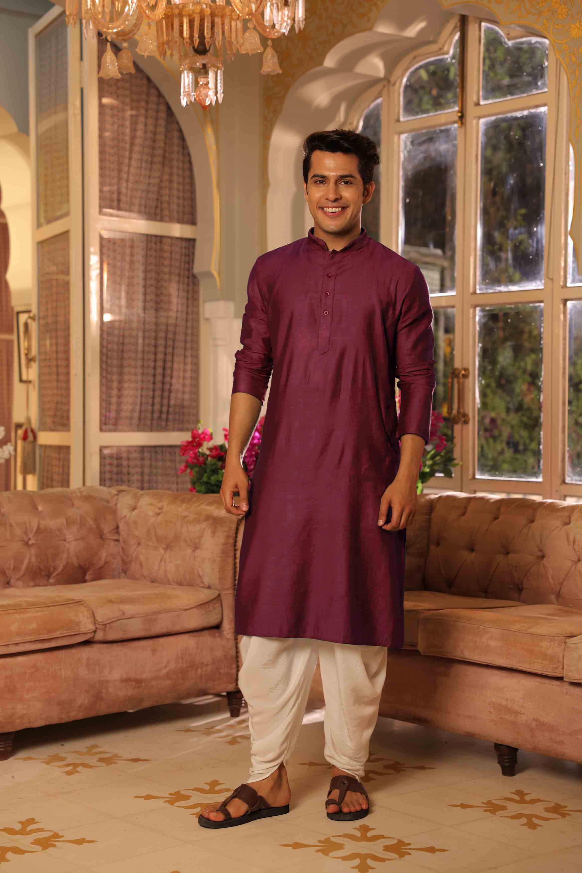 Red Viscose Solid Kurta